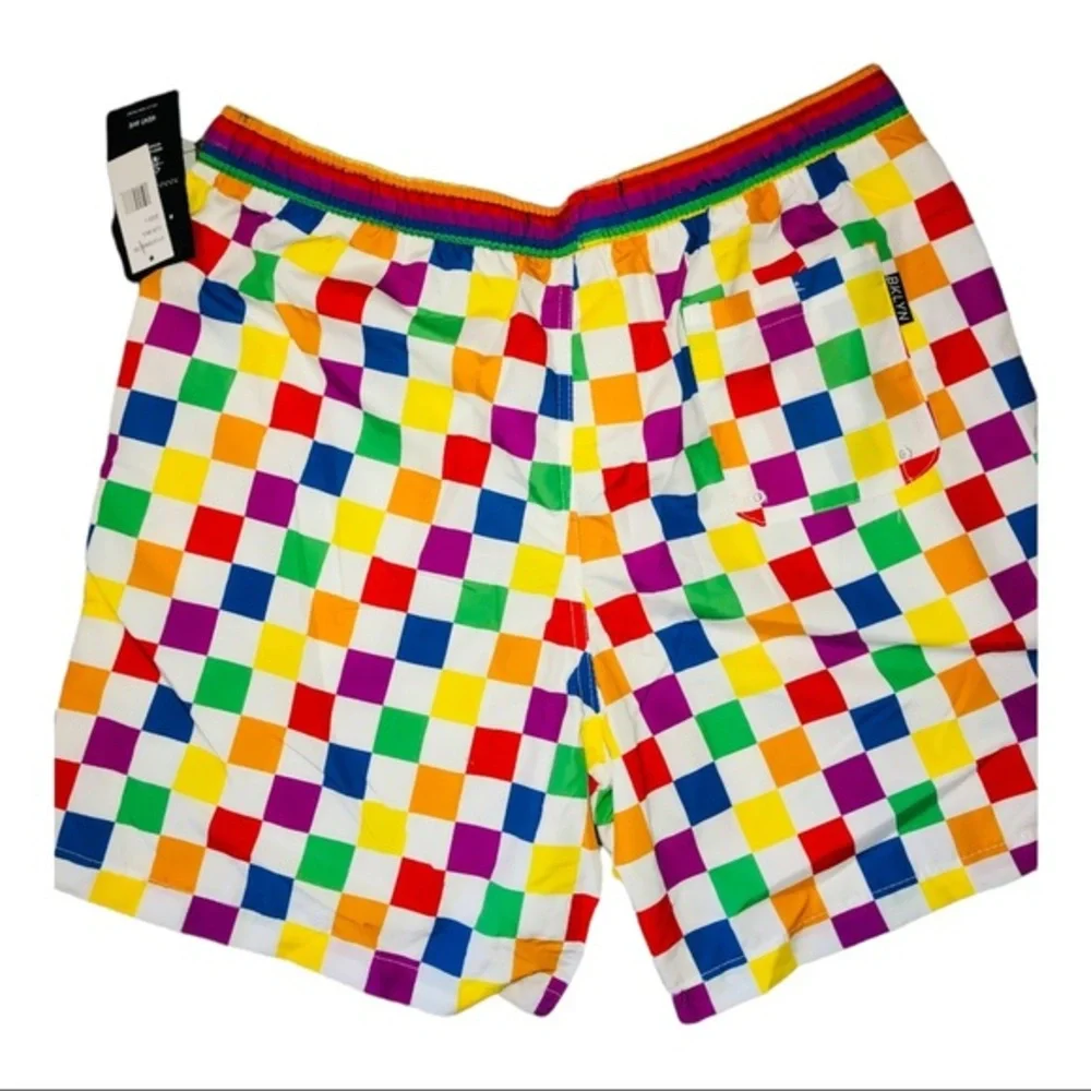 white & Rainbow checkered men’s swim‎ trunk new size large
